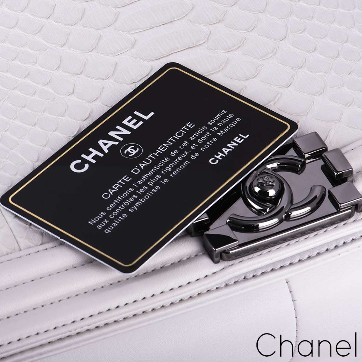 Chanel White Python Large Boy Bag